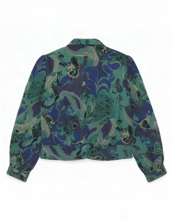 Chemisier chemise femme vintage UK 12 Paisley vert moyen