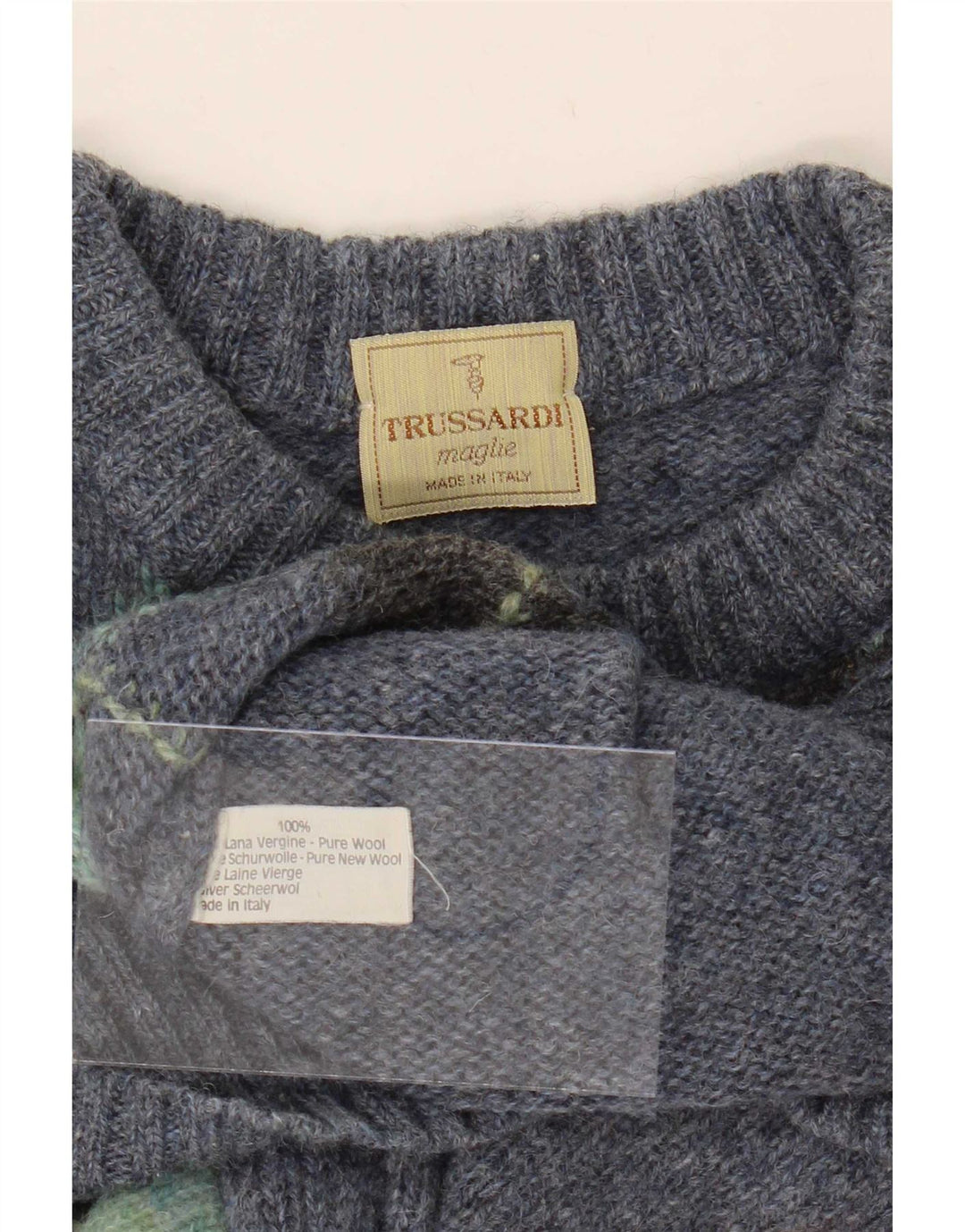 Trussardi Pull Col Ras-du-Cou Pull Bleu Moyen Argyle/Diamond Laine