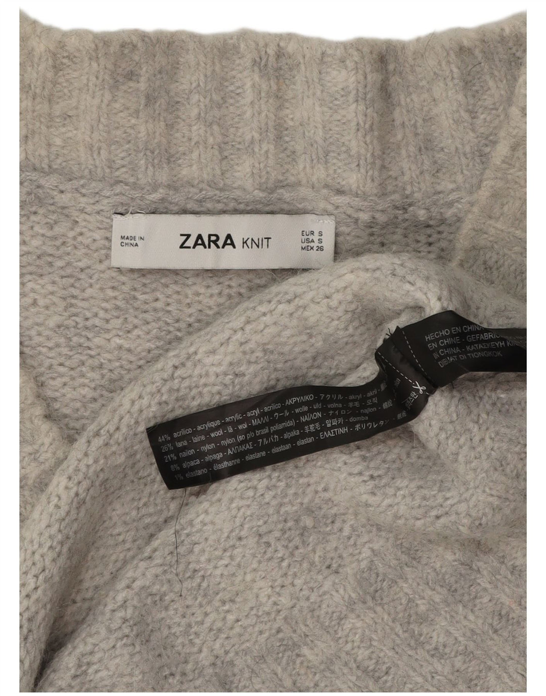 Zara Pull surdimensionné à col en V pour femme UK 10 Petit Acrylique Gris