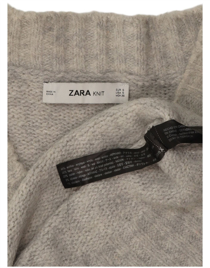 Zara Pull surdimensionné à col en V pour femme UK 10 Petit Acrylique Gris