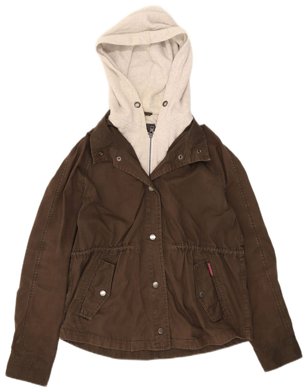 Superdry Veste Bomber À Capuche Femme UK 14 Coton Colorblock Kaki Moyen