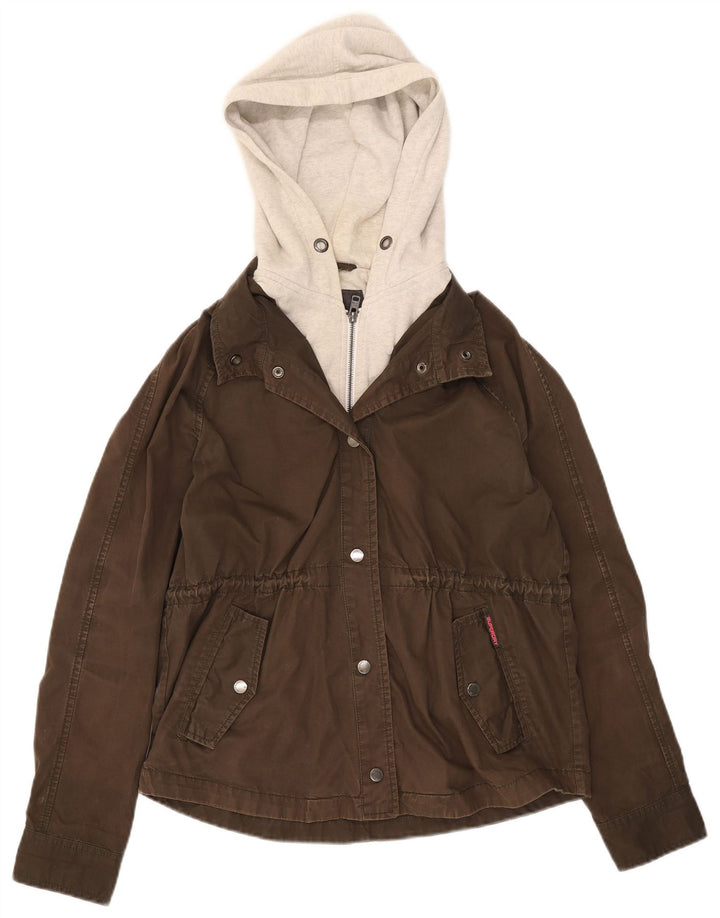 Superdry Veste Bomber À Capuche Femme UK 14 Coton Colorblock Kaki Moyen
