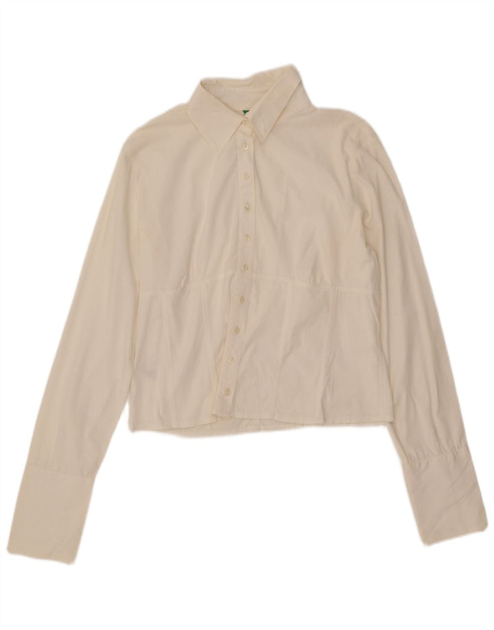 BENETTON Chemisier court pour femme UK 14 Grand coton blanc