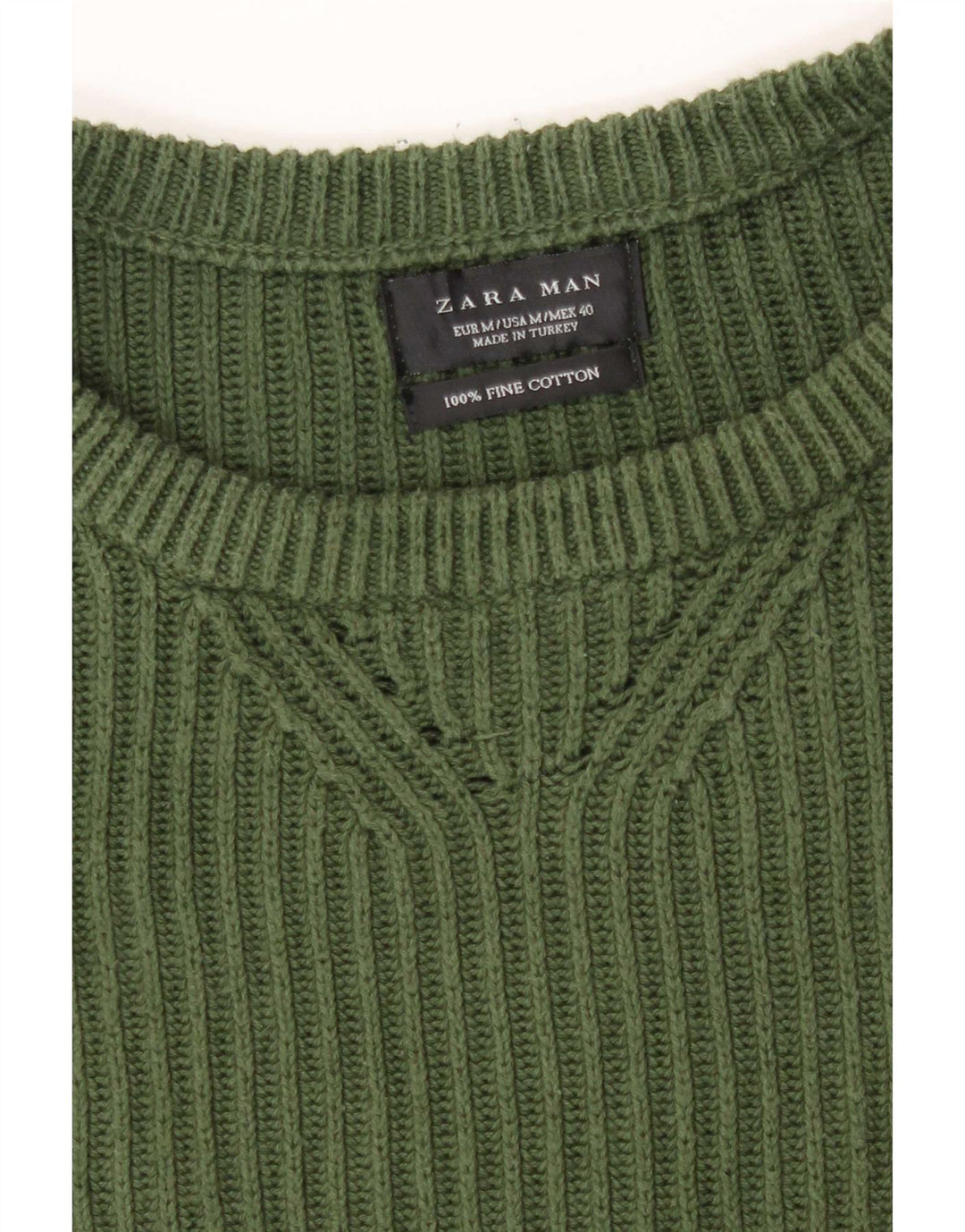 Zara Pull Col Rond Homme Vert Moyen Coton