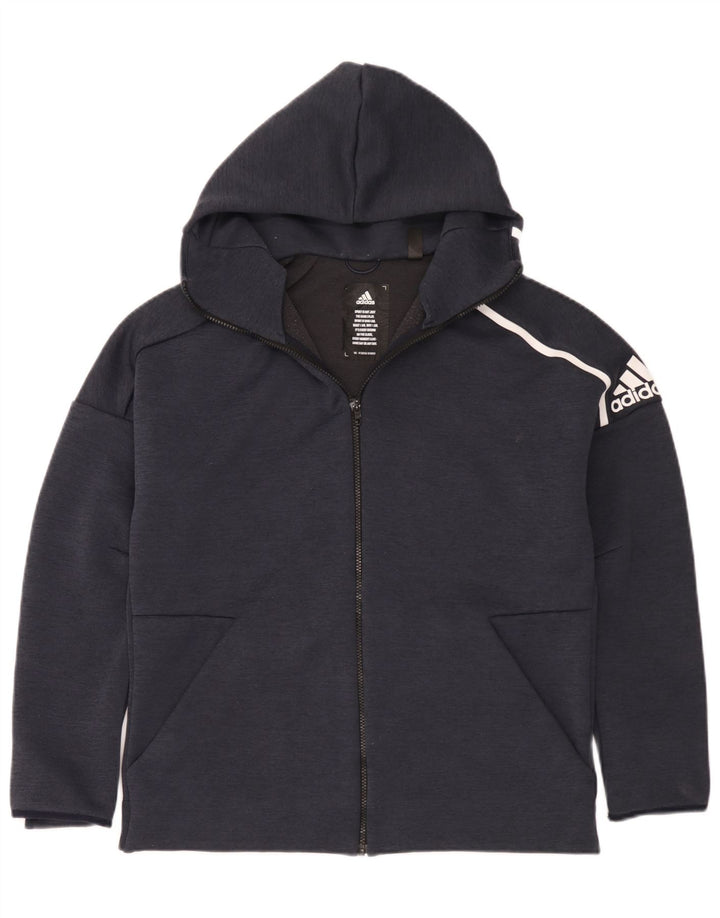 Adidas Veste de survêtement à capuche graphique pour homme Taille L en polyester bleu marine