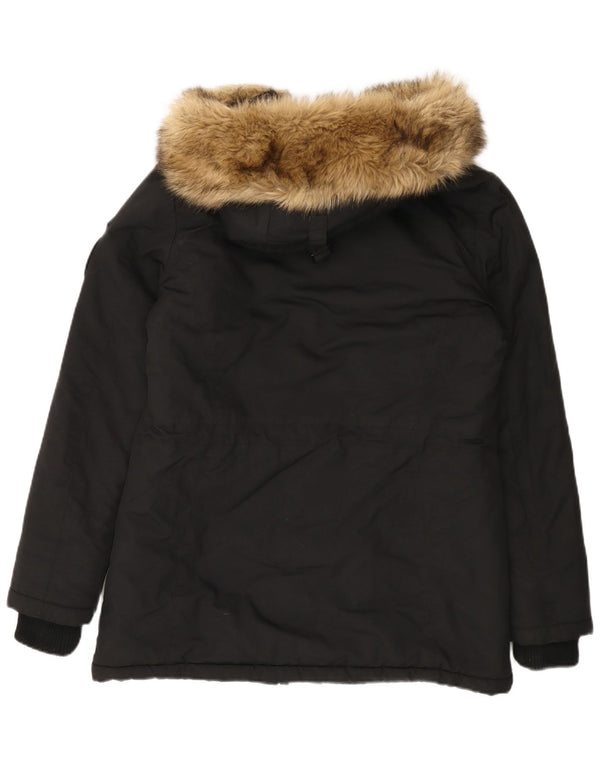 Superdry Parka à capuche pour femme UK 14 Large Noir Nylon