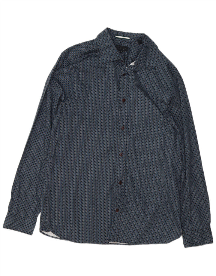 Ted Baker Chemise à motif abstrait pour homme Taille 5 XL Bleu Coton