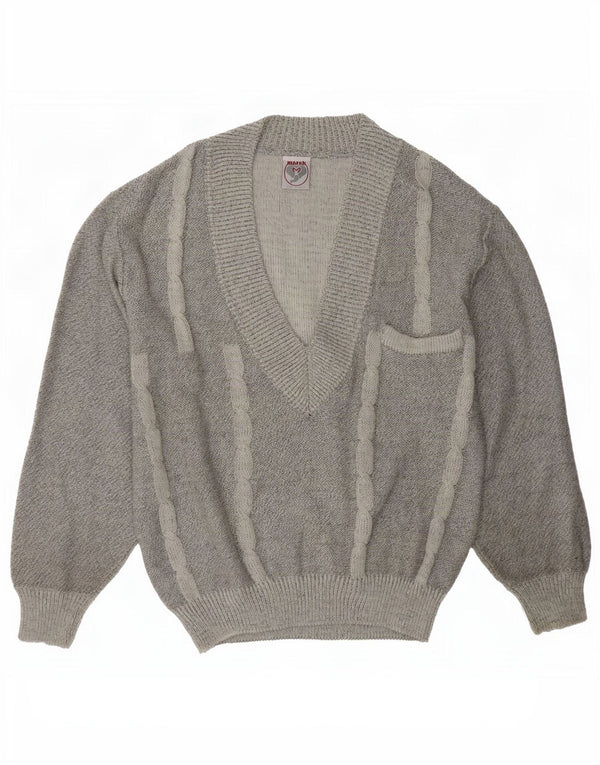 Marek Pull Col V Homme Gris Moyen Rayé