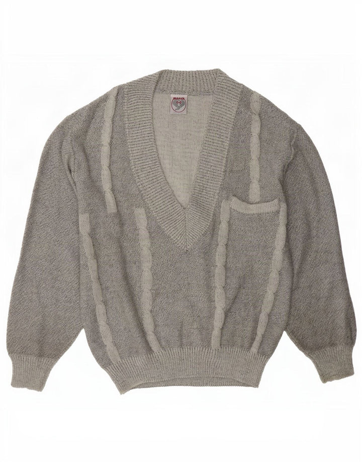 Marek Pull Col V Homme Gris Moyen Rayé
