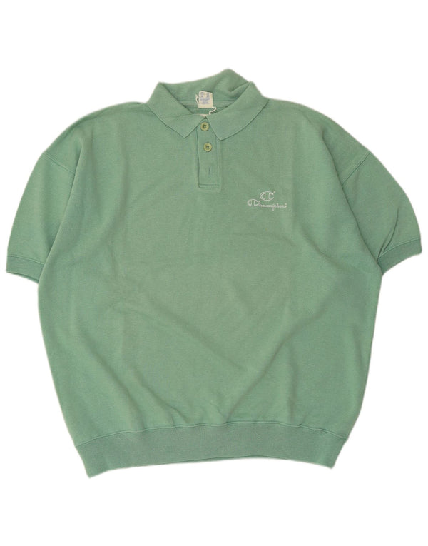 Champion Sweat-shirt à manches courtes et col polo pour homme en coton turquoise 2XL
