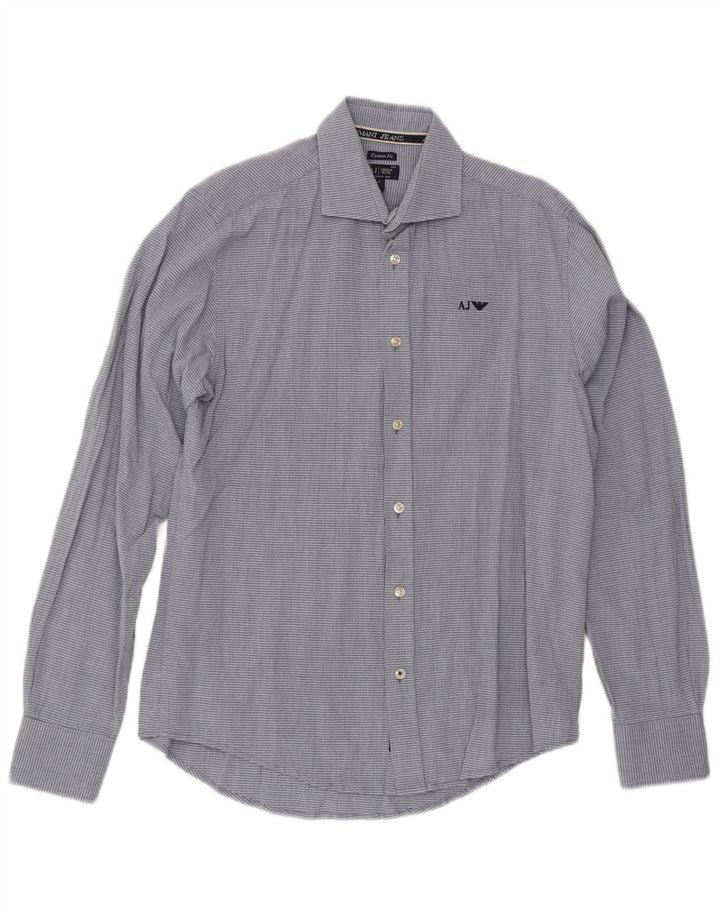 Armani Jeans Chemise sur mesure pour homme en coton à fines rayures bleu moyen