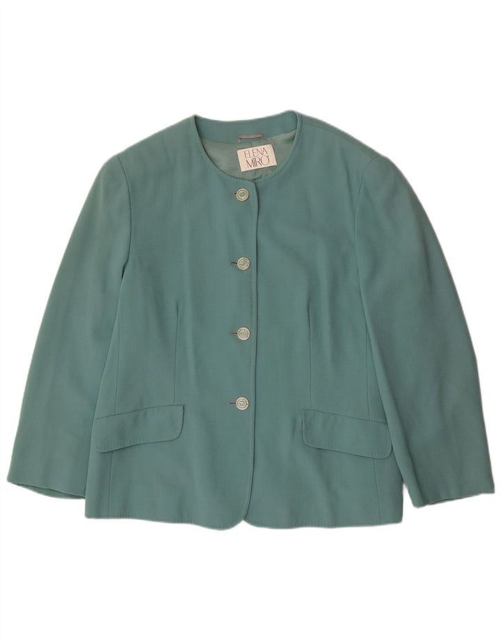 ELENA MIRO Veste blazer 4 boutons pour femme UK 20 2XL Laine vierge verte