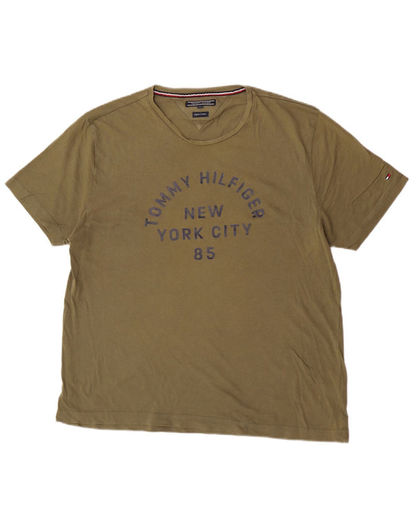 Tommy Hilfiger T-Shirt Graphique Homme Top XL Vert Coton