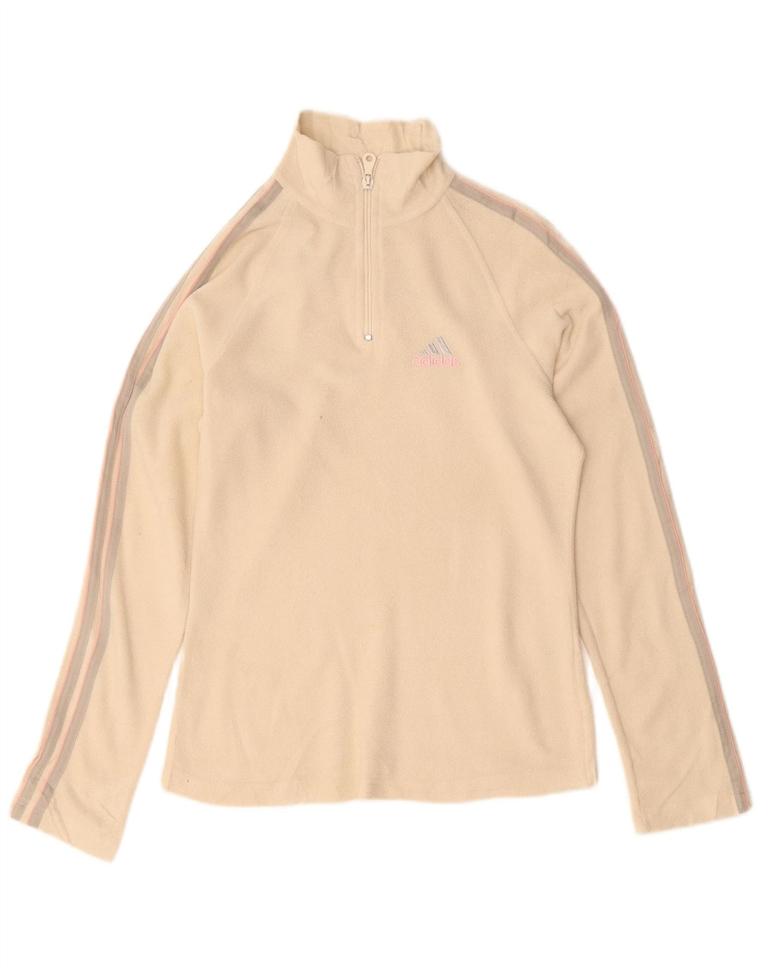 Adidas Pull polaire à col zippé pour femme UK 14 Large Beige Polyester