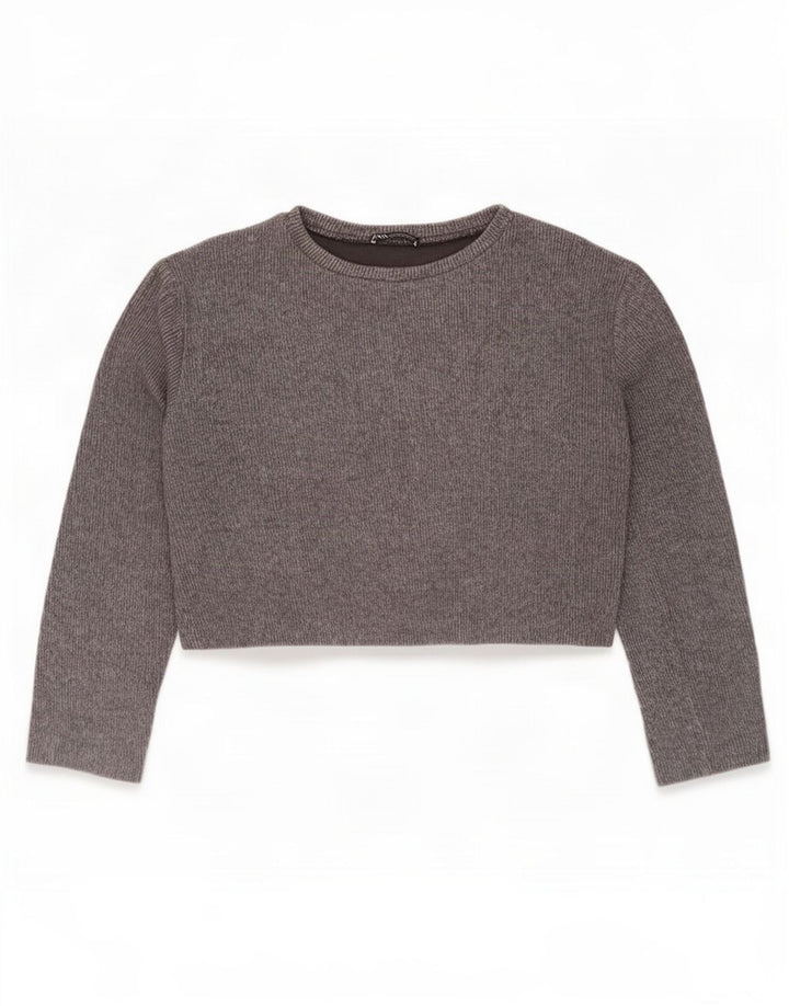 Zara Womens Crop Top Manches Longues UK 14 Gris Moyen
