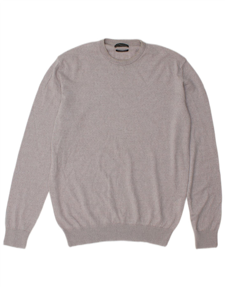 Zara Pull à col rond pour homme en laine grise