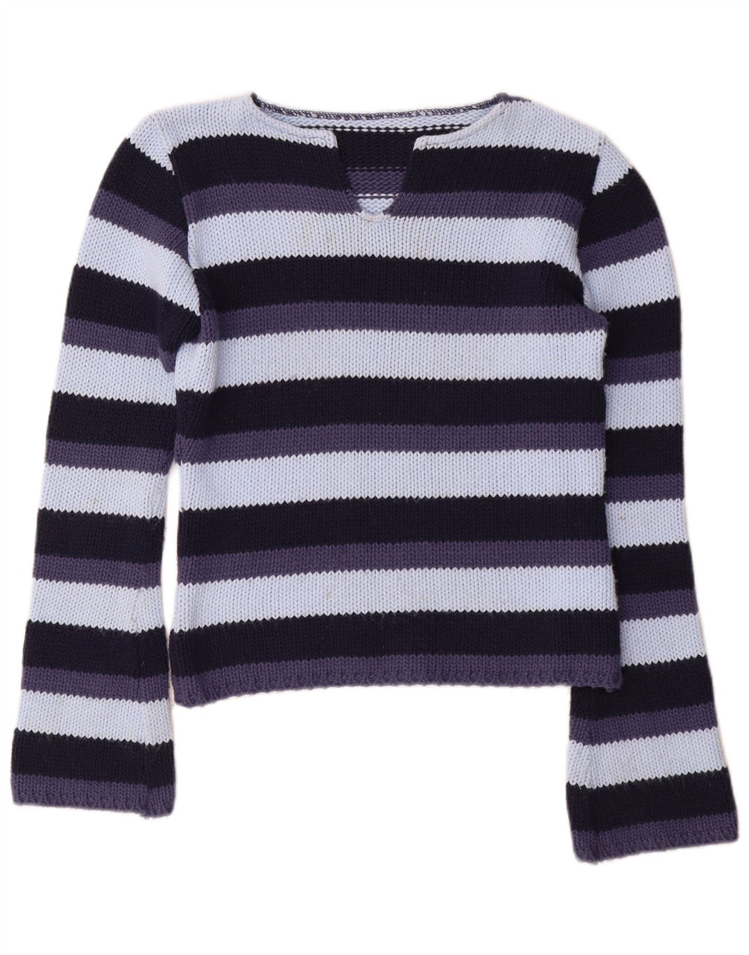 vintage Femme V-Col Jumper Pull UK 12 Moyen Multicolore Rayé