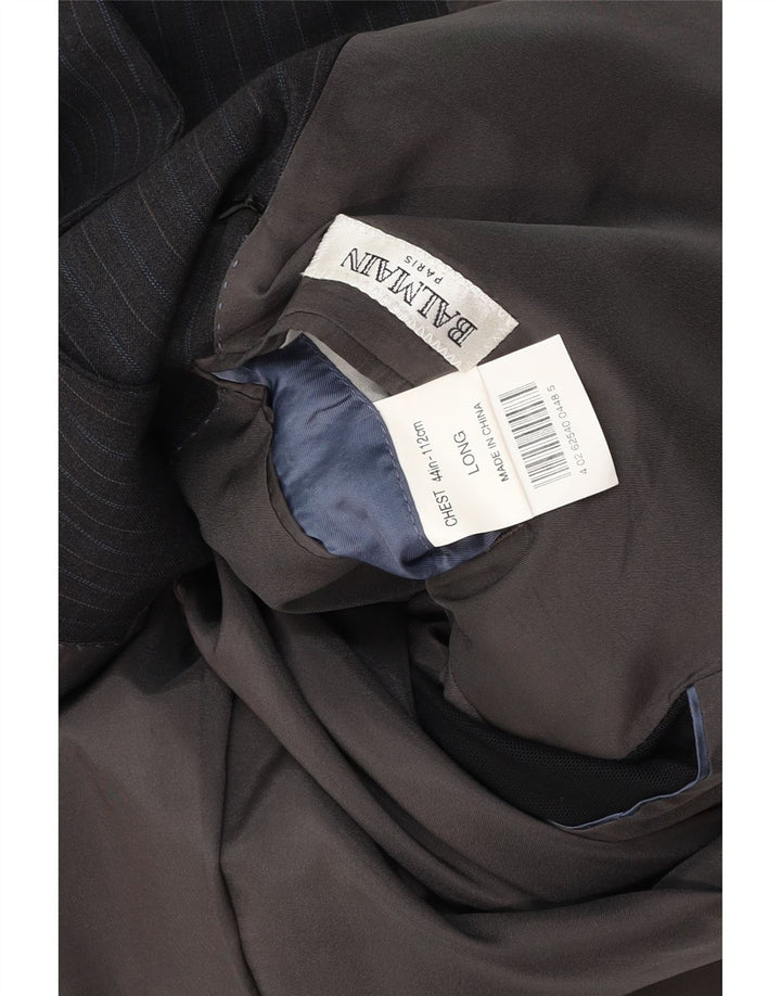 BALMAIN Mens Paris 3 Button Blazer Jacket UK 44 2XL Grey Pinstripe