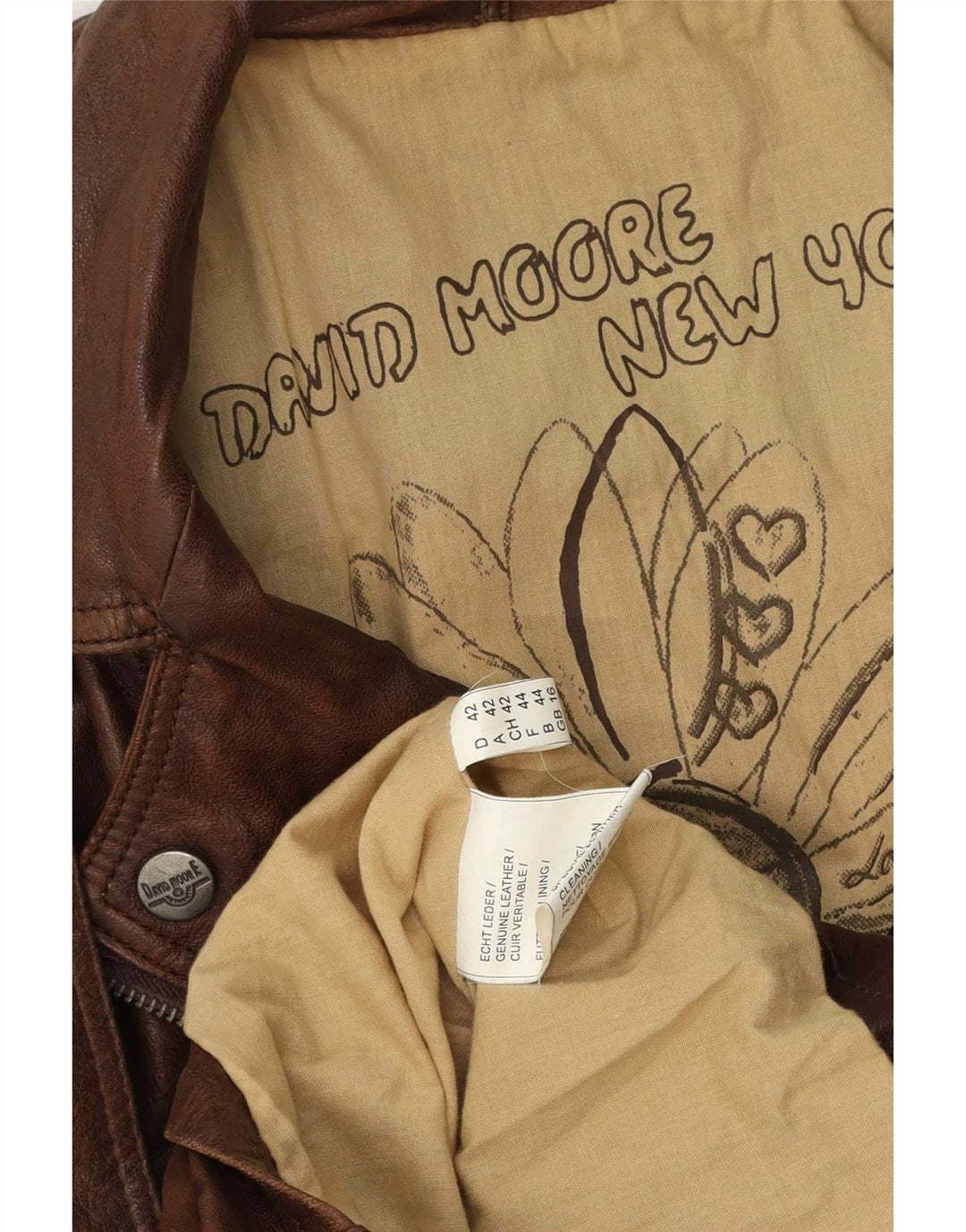 David Moore Veste de motard en cuir pour femme UK 16 Large Marron