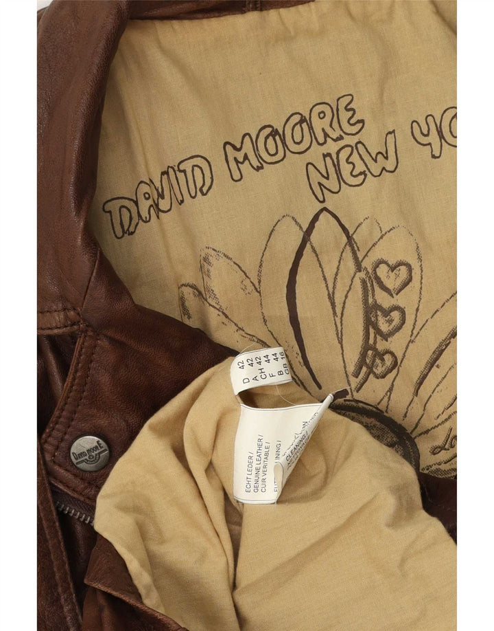 David Moore Veste de motard en cuir pour femme UK 16 Large Marron