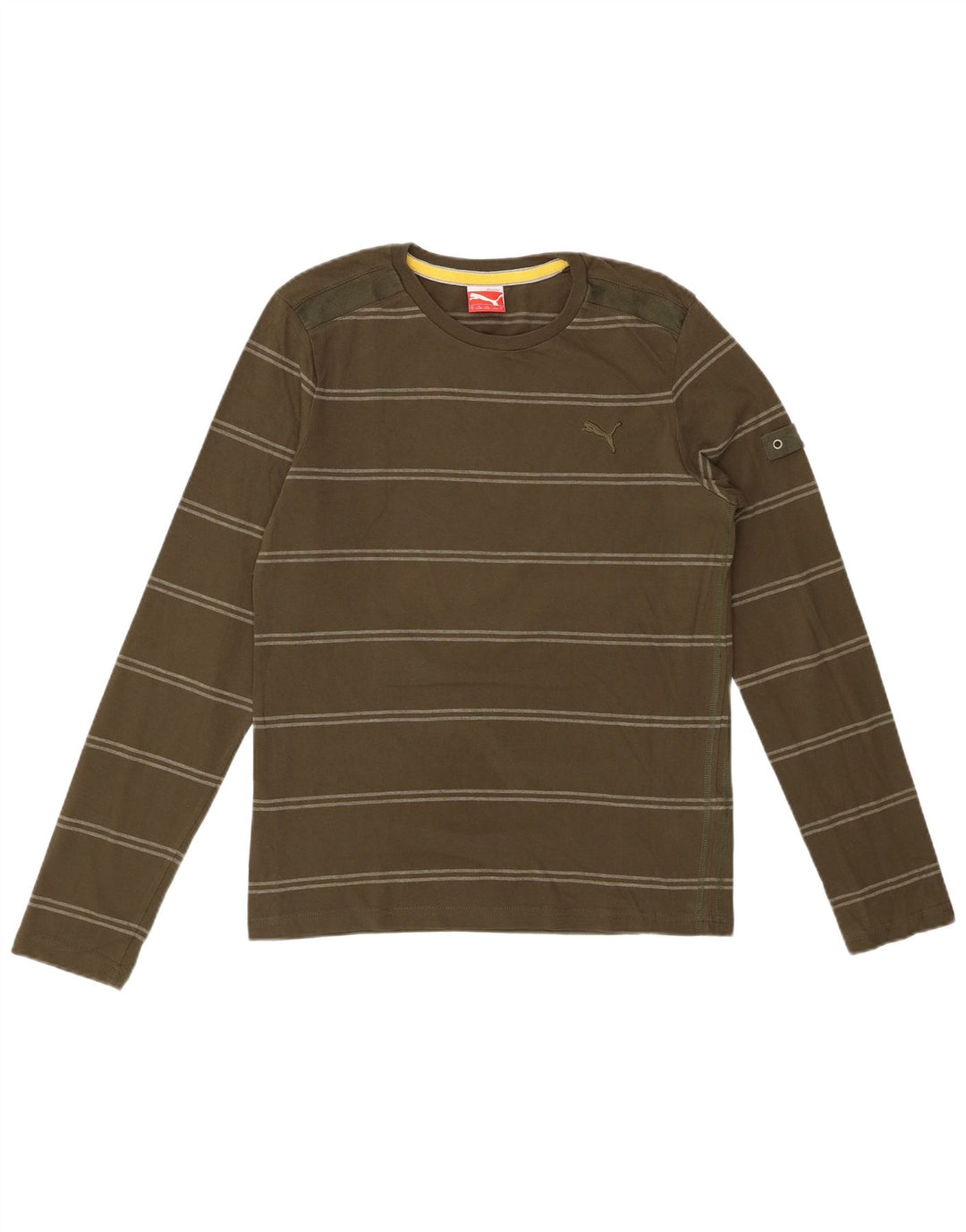 PUMA Haut à manches longues pour homme en coton rayé kaki