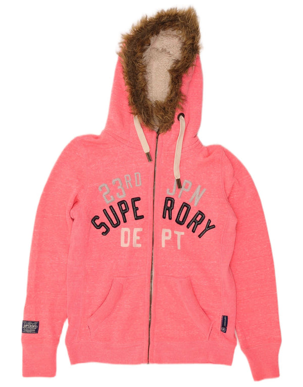 Superdry Pull à capuche zippé graphique pour femme UK 14 Rose moyen moucheté