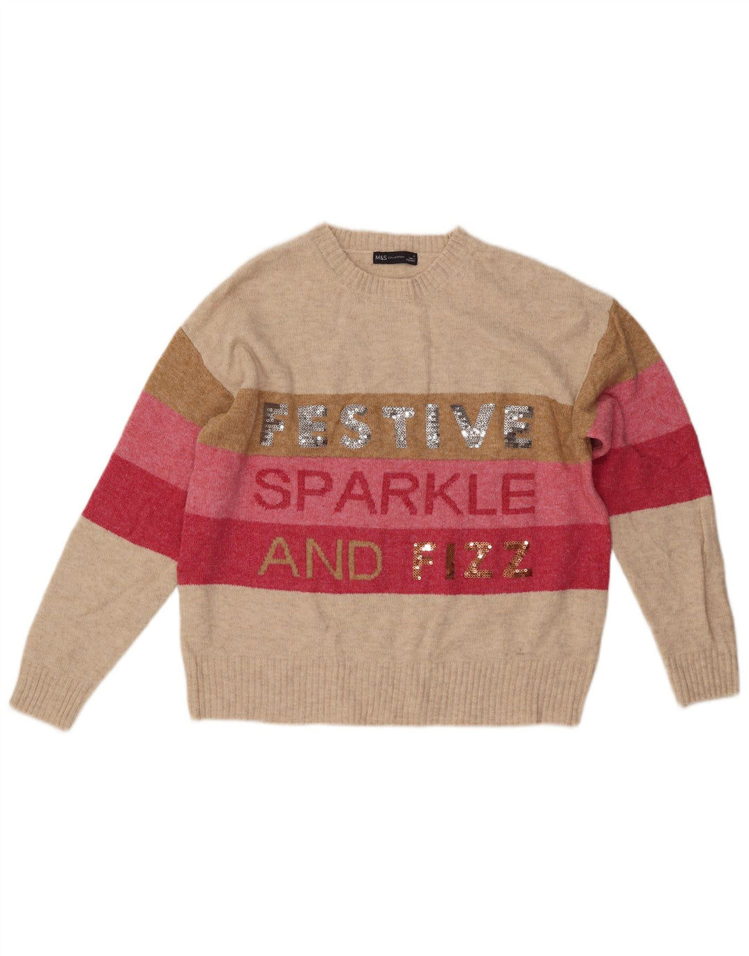 MARKS & SPENCER Pull à col rond pour femme UK 14 Beige moyen