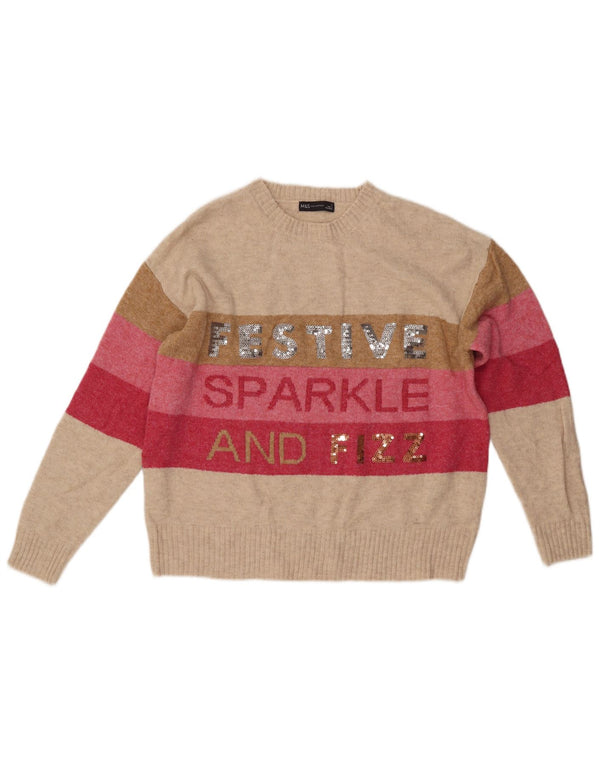 MARKS & SPENCER Pull à col rond pour femme UK 14 Beige moyen