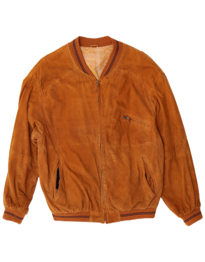 VINTAGE Veste Bomber En Daim Homme IT 50 Grand Cuir Marron