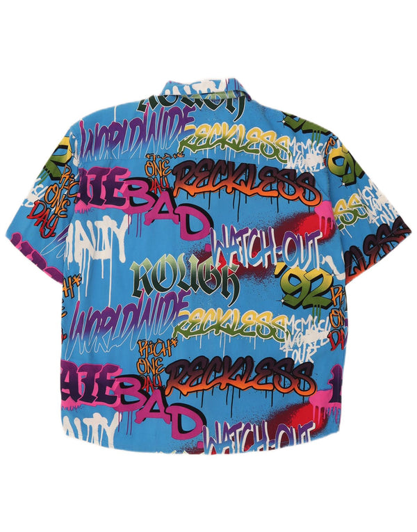 VINTAGE Chemise graphique surdimensionnée à manches courtes pour hommes, petit color block bleu
