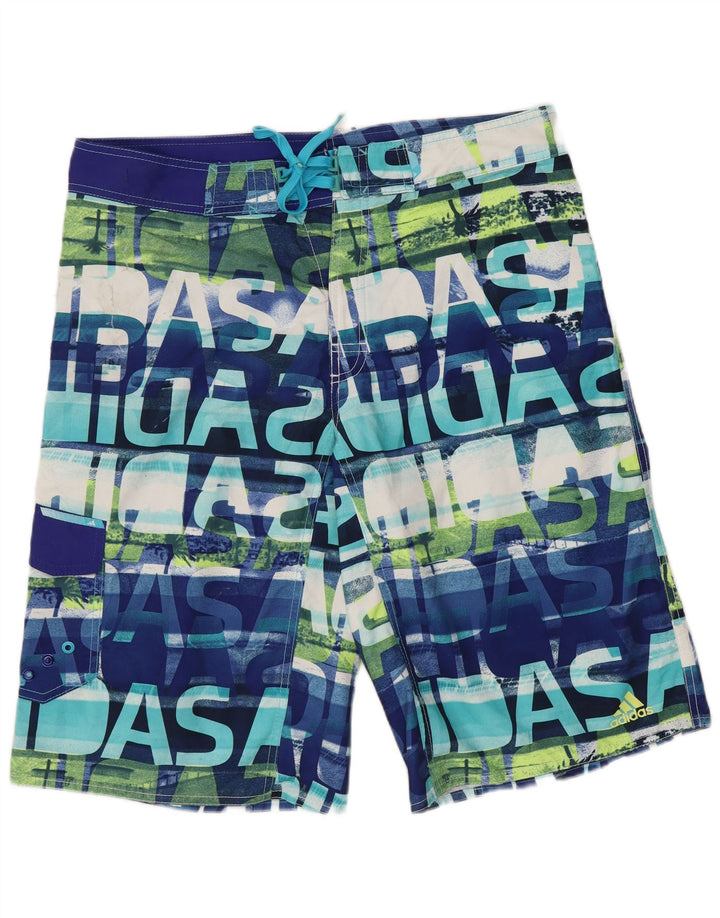 Adidas Short de bain graphique à motif abstrait pour hommes, grand bleu, polyester