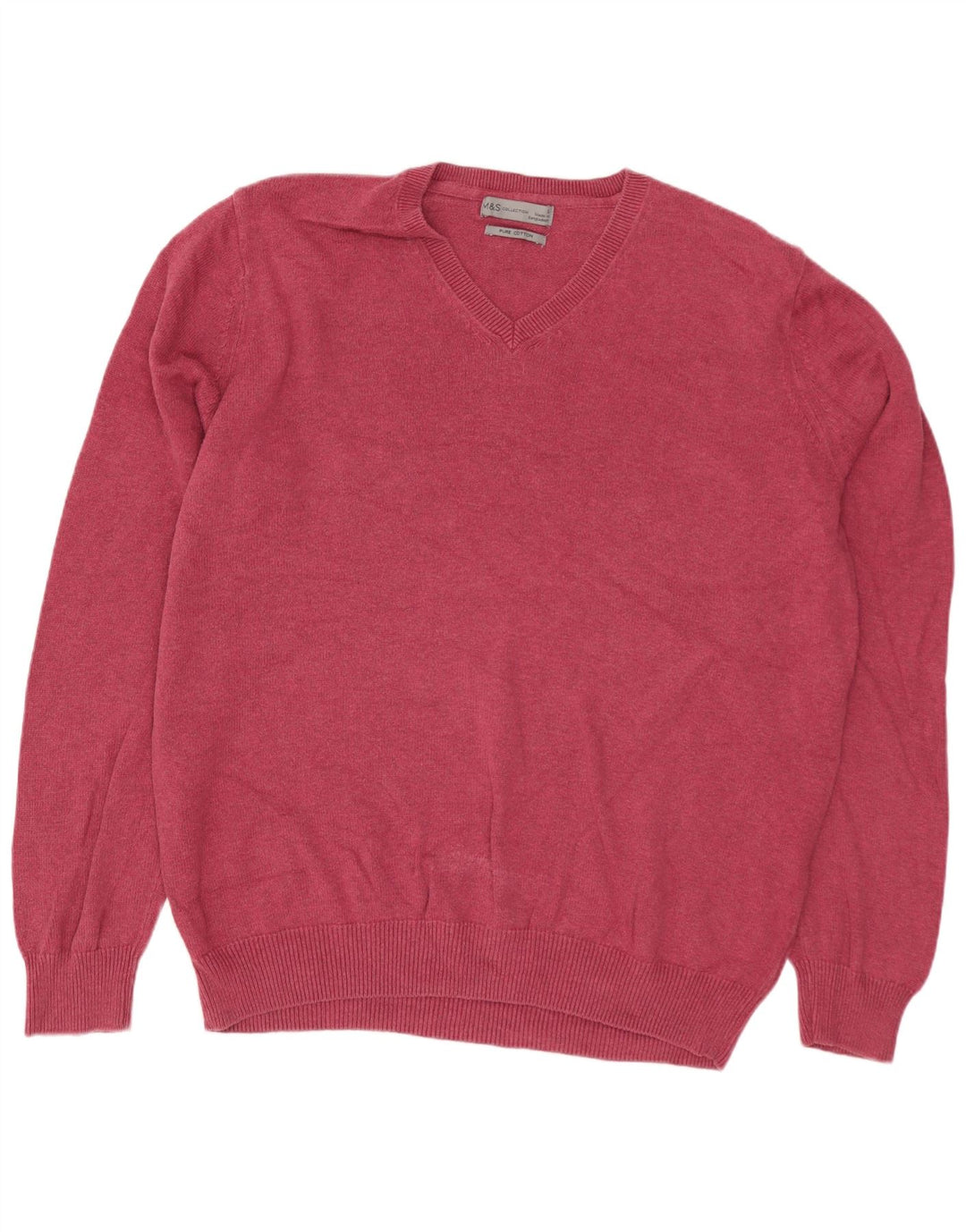 MARKS & SPENCER Pull col V pour homme en coton rose Taille L