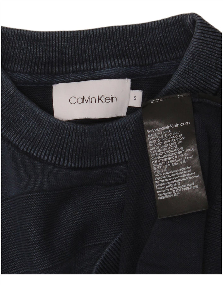 CALVIN KLEIN Pull à col rond pour homme Petit coton rayé bleu marine
