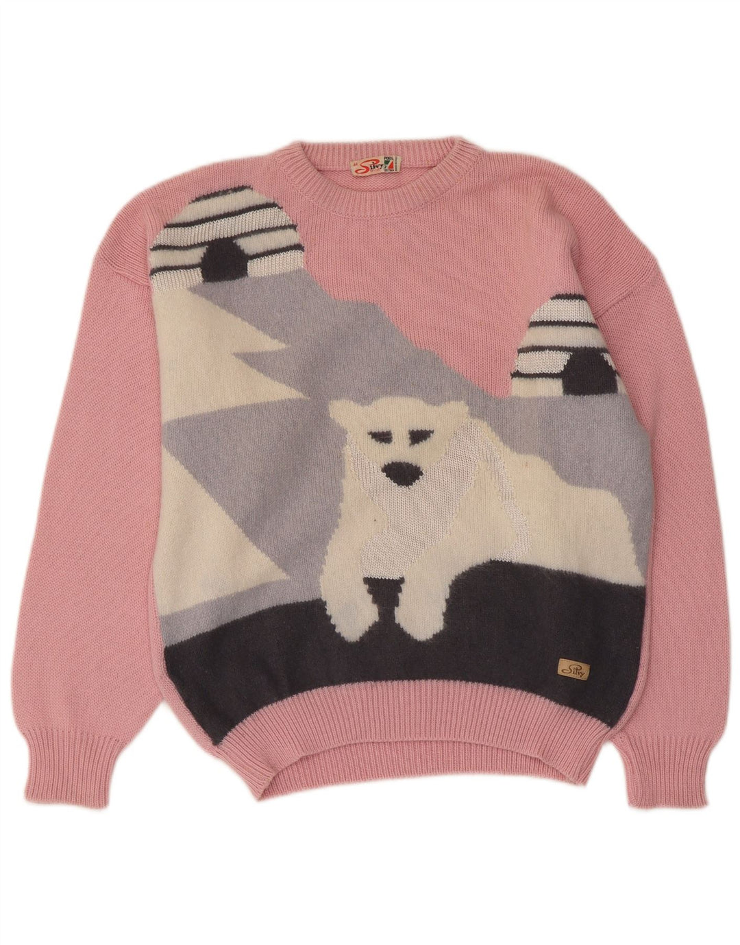 Silvy Pull graphique à col rond pour femme IT 44 Rose moyen Colourblock