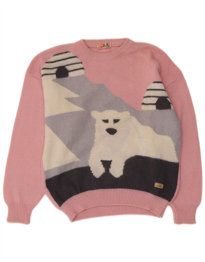 Silvy Pull graphique à col rond pour femme IT 44 Rose moyen Colourblock
