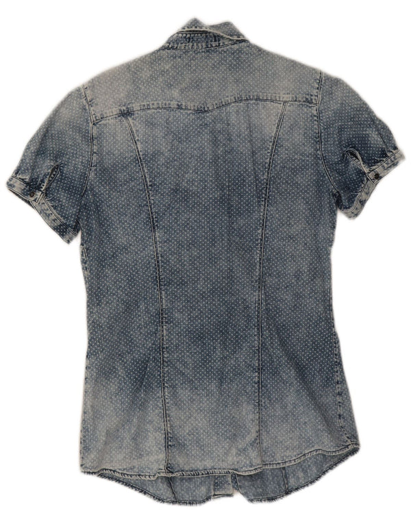 Gas Chemise en jean à manches courtes pour femme UK 12 Bleu moyen en coton à pois