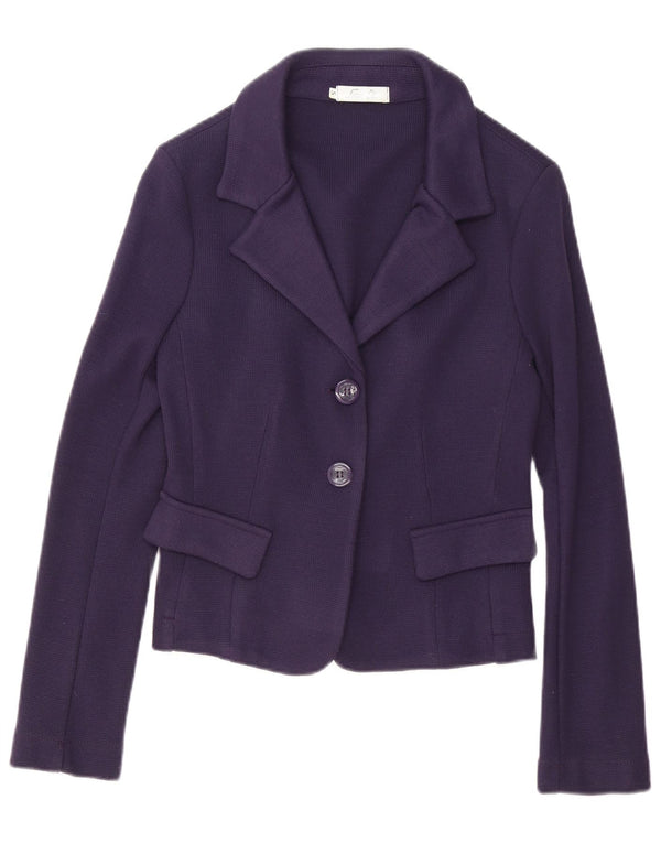 vintage Femmes Tricot 2 Bouton Blazer Veste UK 10 Petit Violet Polyester