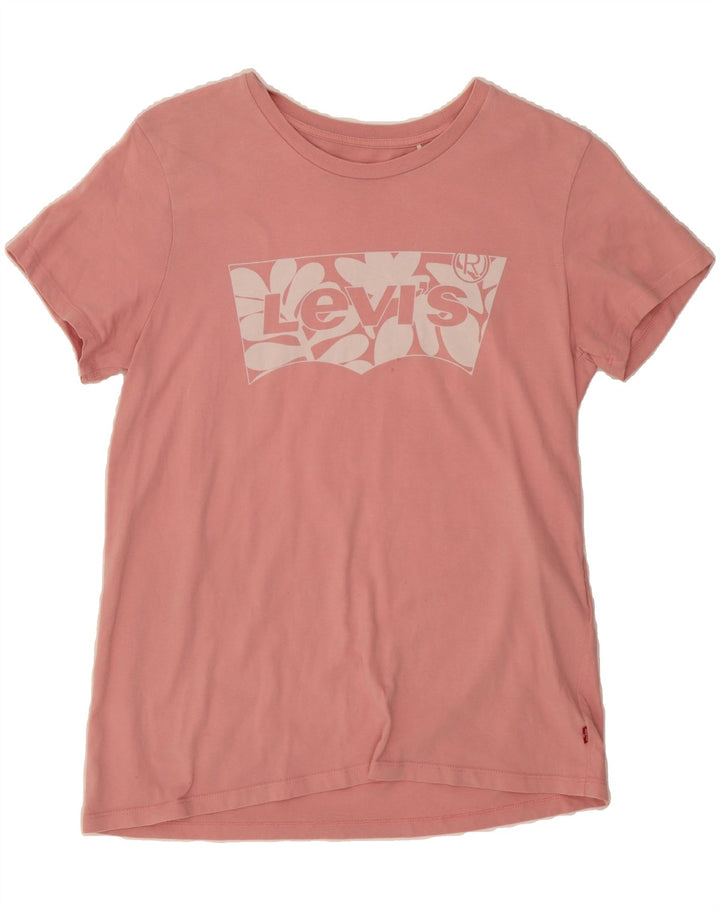 LEVI'S Womens Graphic T-Shirt Top UK 12 Medium Pink Cotton Vintage Levi's and Second-Hand Levi's from Messina Hembry 