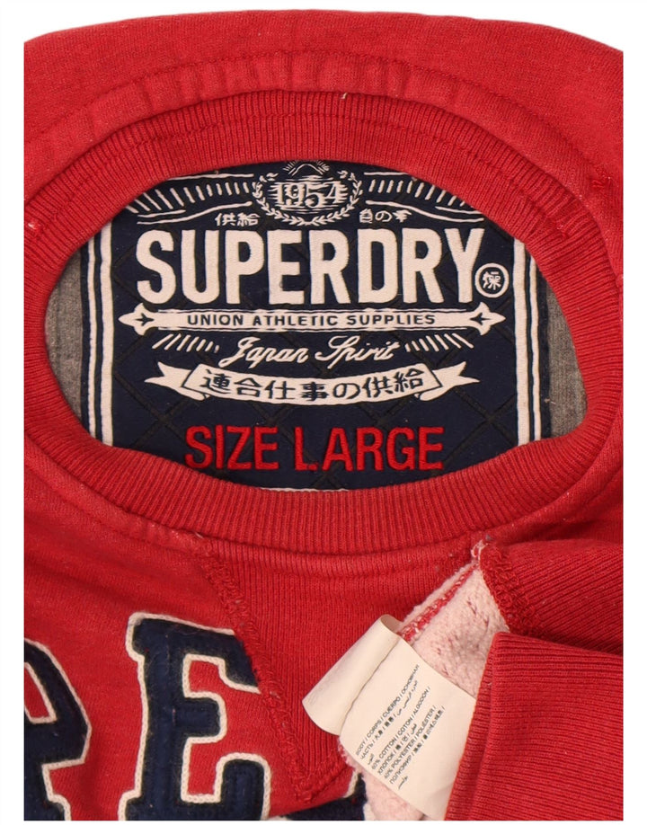Superdry Homme Graphic Sweatshirt Jumper Large Rouge Coton
