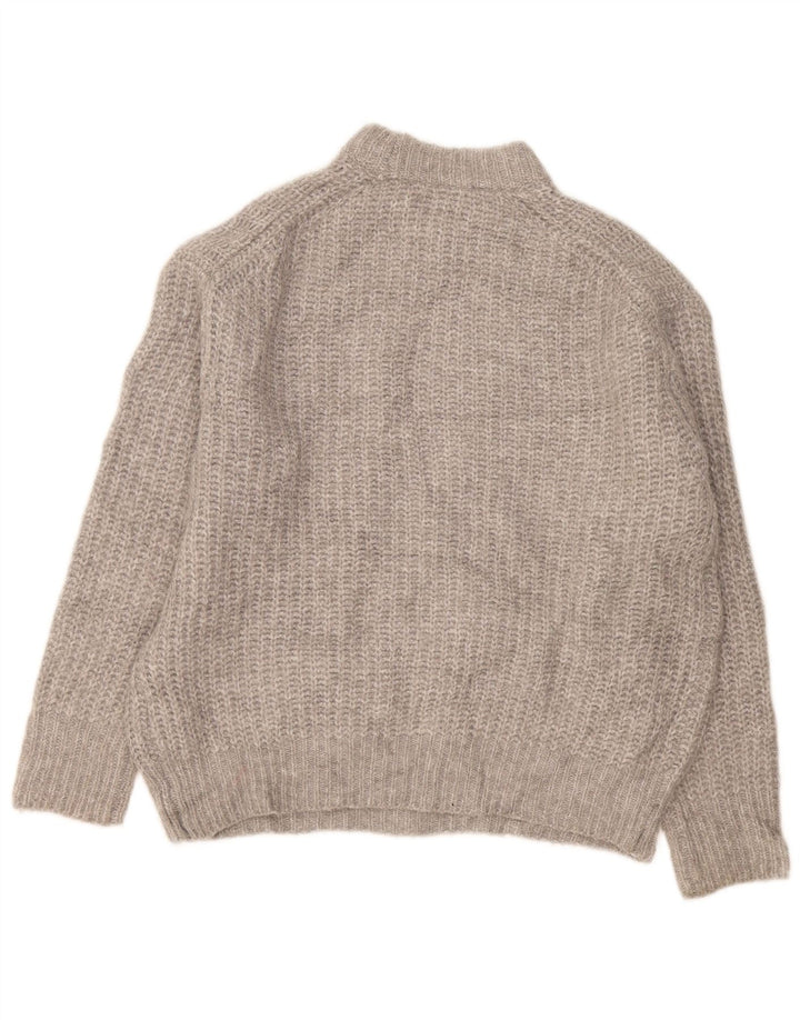 Zara Pull surdimensionné à col roulé pour femme UK 10 Petit Gris Polyester