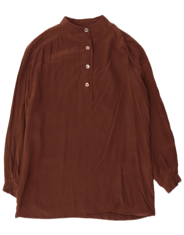 vintage Femme Chemise À Manches Longues Blouse UK 14 Brun Moyen