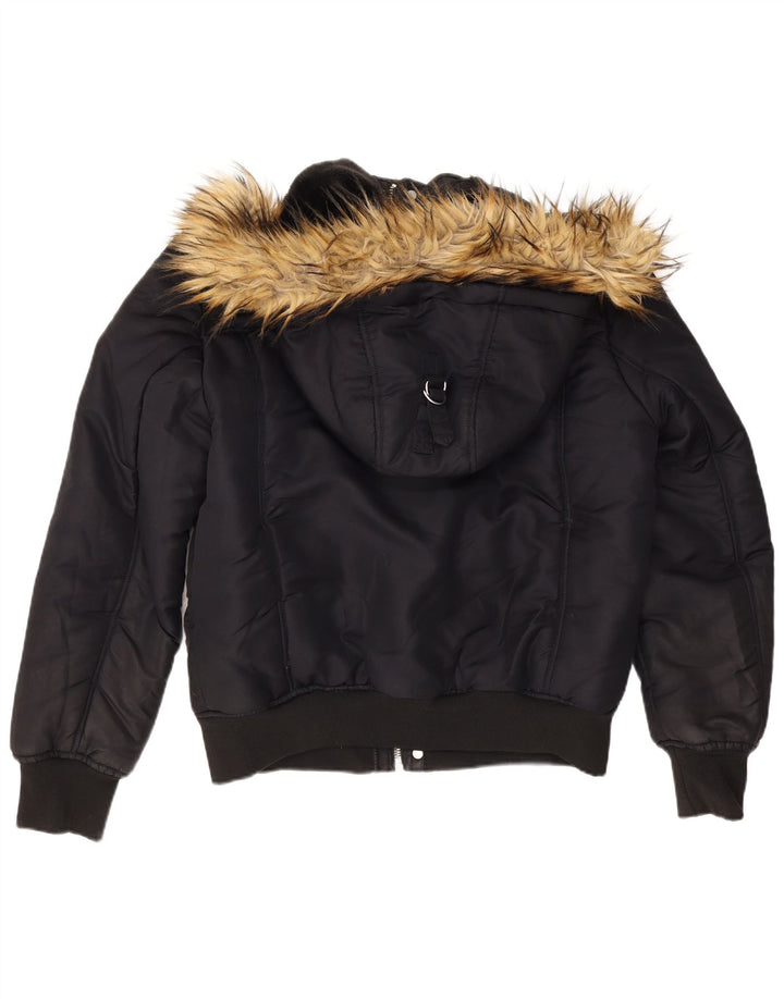 Zara Veste bomber à capuche pour homme UK 40 Large Bleu marine Polyester