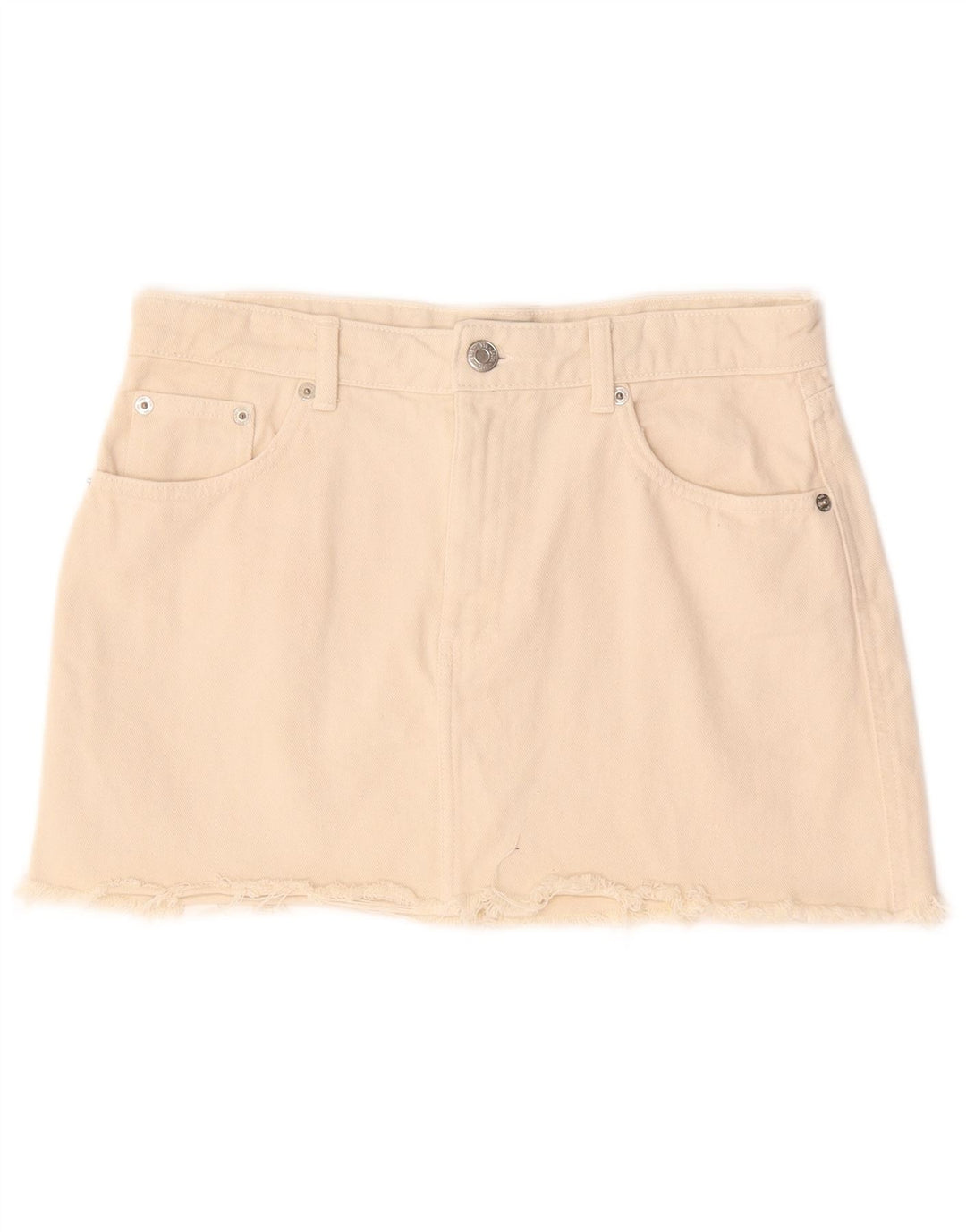 Zara Femme Mini Jupe En Jean Large W30 Coton Beige