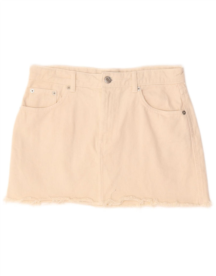 Zara Femme Mini Jupe En Jean Large W30 Coton Beige