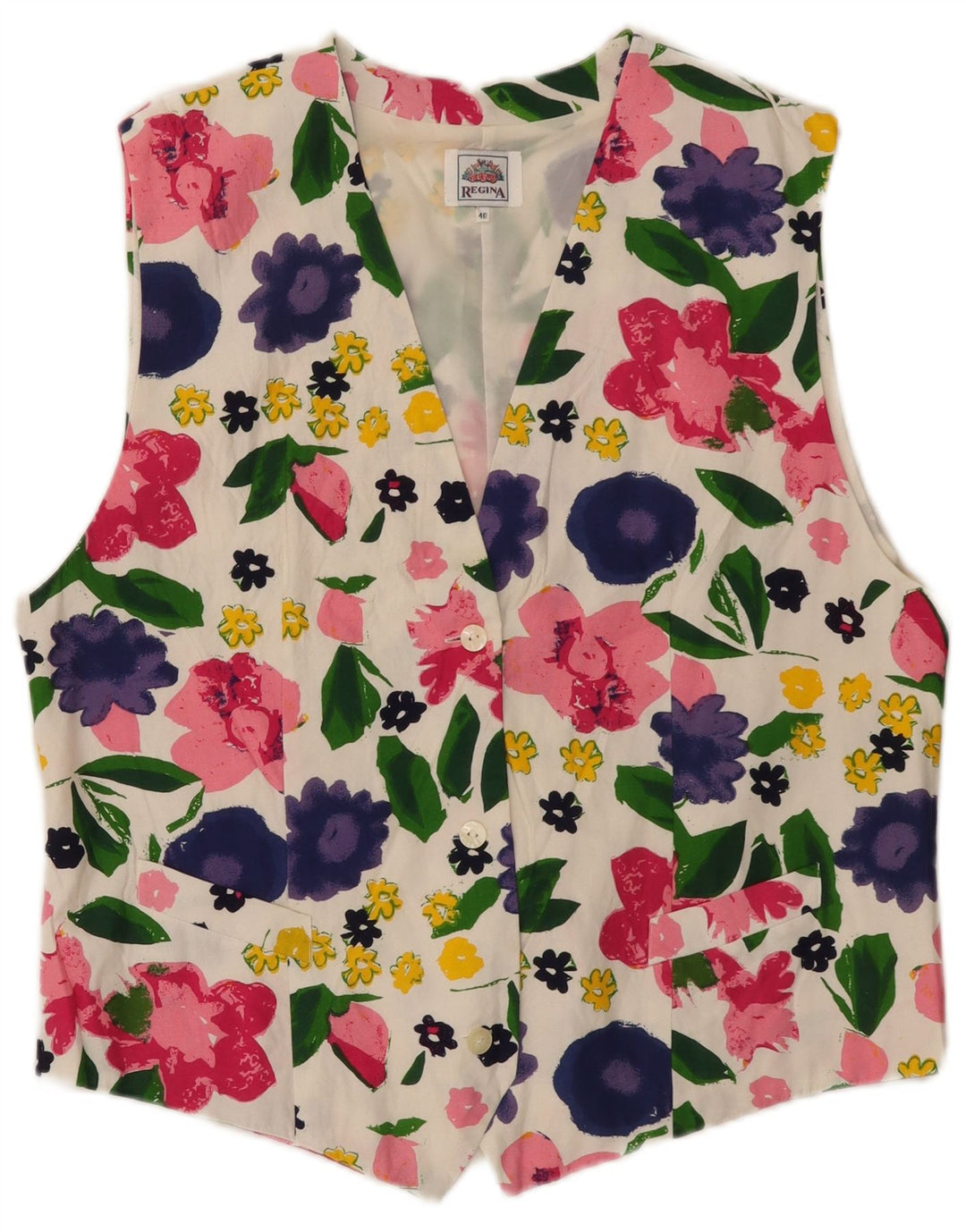 Regina Gilet Femme EU 40 Moyen Blanc Floral Viscose
