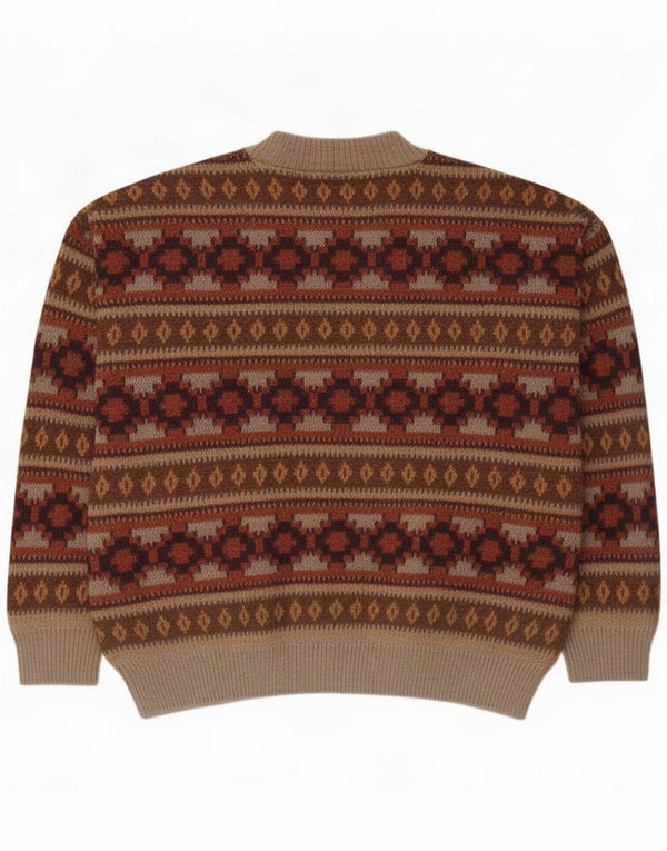 Vintage Pull col rond pour homme XL Acrylique géométrique marron