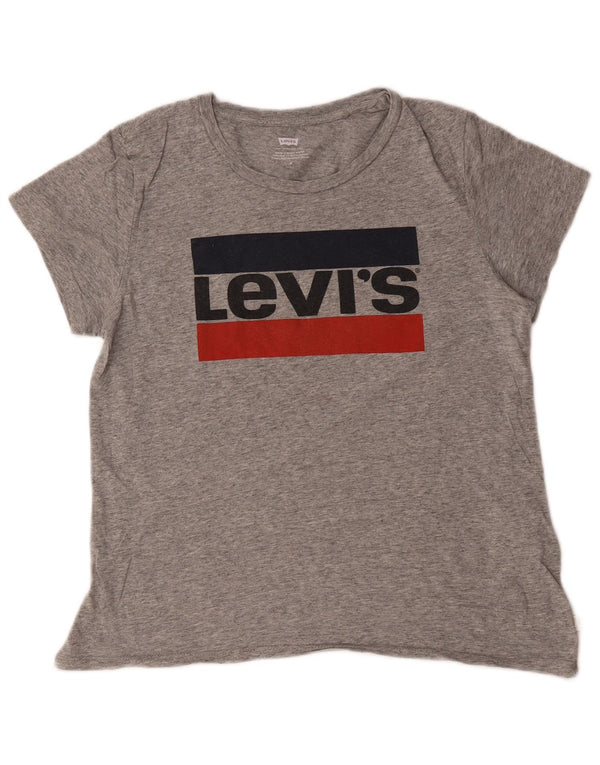 Levi's T-Shirt Graphique Femme UK 14 Gris Moyen Moucheté Coton