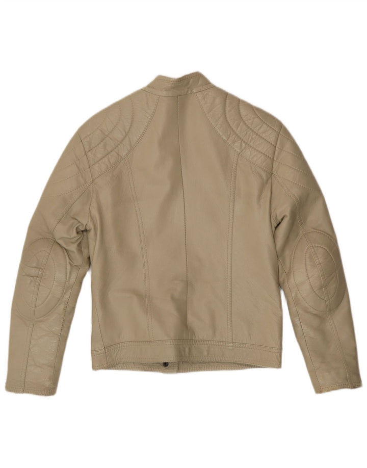veste de motard en cuir femme vintage UK 8 Petit Beige