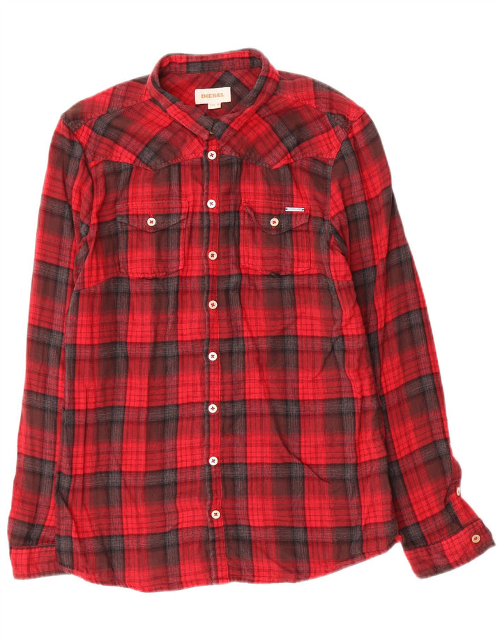 Diesel Chemise En Flanelle Homme Rouge Moyen Carreaux Coton