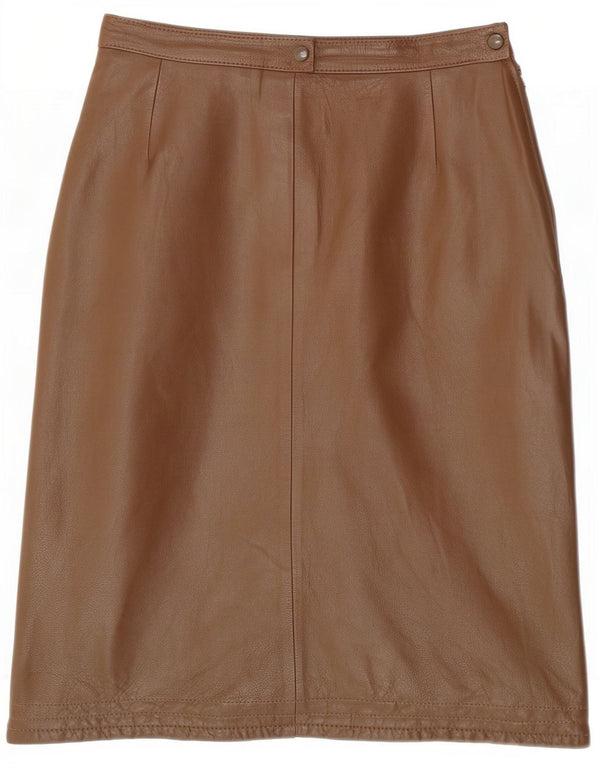 jupe en cuir taille haute femme vintage IT 46 Large W28 Marron